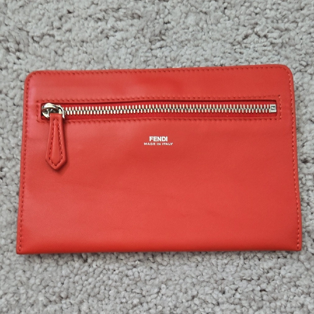 Never used Authentic FENDI zipper pouch clutch Card Holder Leather Red